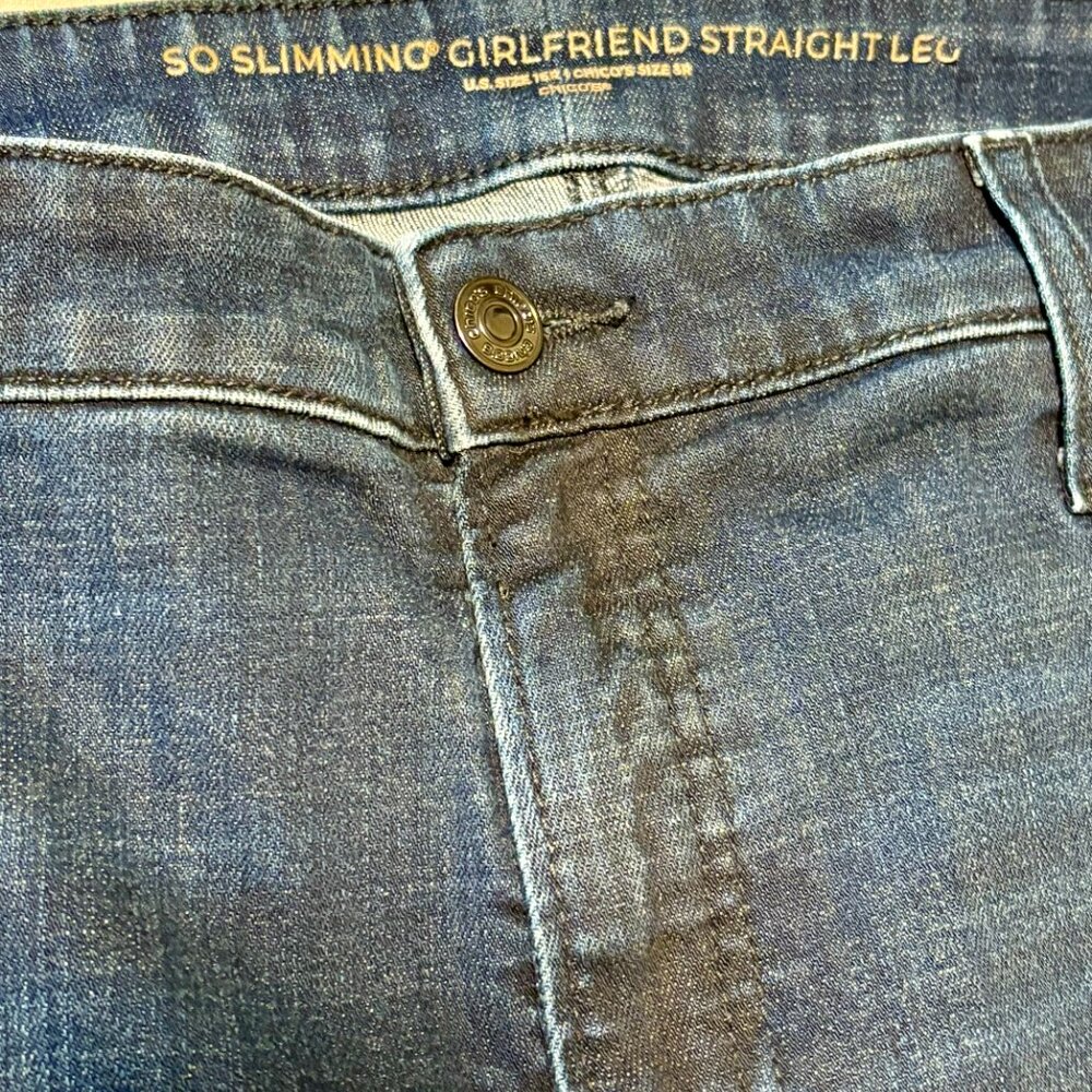 Chico’s So Slimming Girlfriend Straight Leg Jeans Dark Blue Denim Size 16R (3)